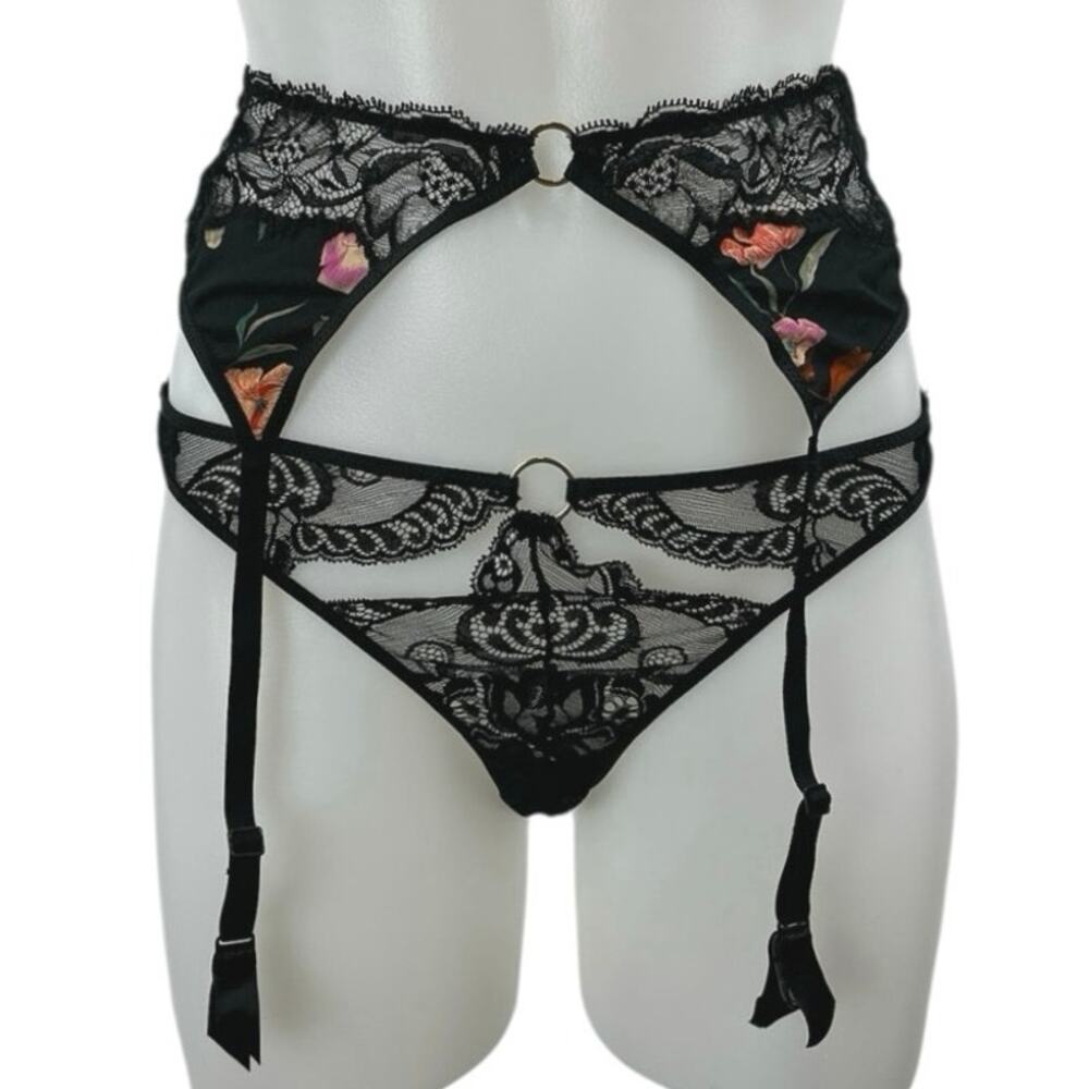 Aubade Women's Black Lace Sheer Corset Garter Belt Waist Cincher Lingerie Size S